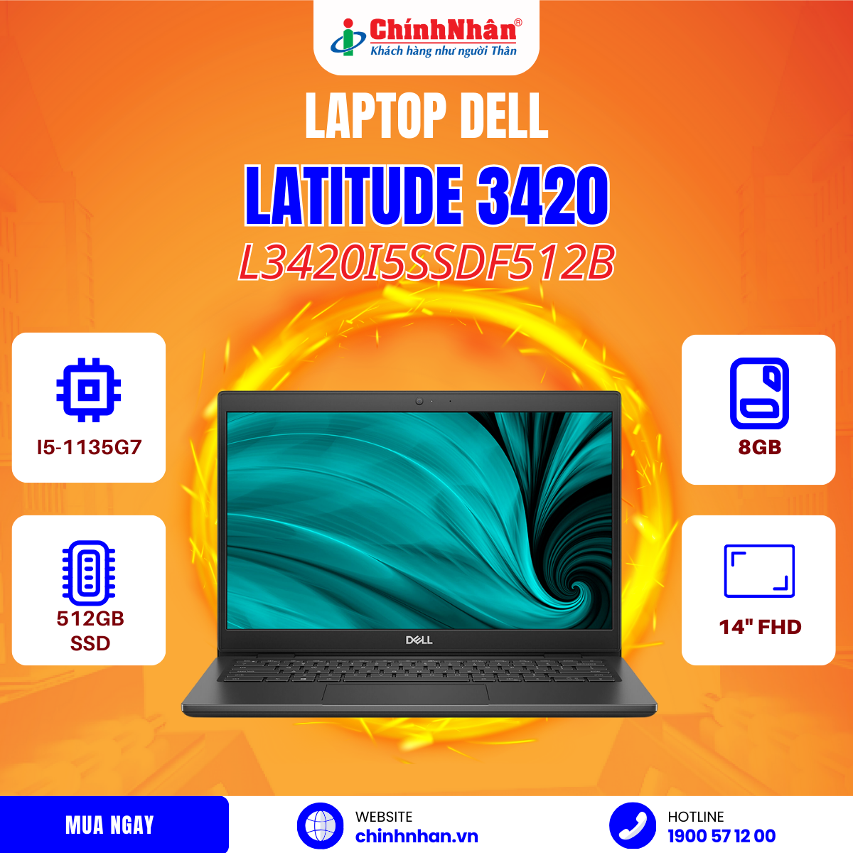 Hình ảnh chi tiết aptop Dell Latitude 3420 i5-1135G7/ 8GB RAM/ 512GB SSD/ 14" FHD/ FEDORA - L3420I5SSDF512B - Ảnh số 2
