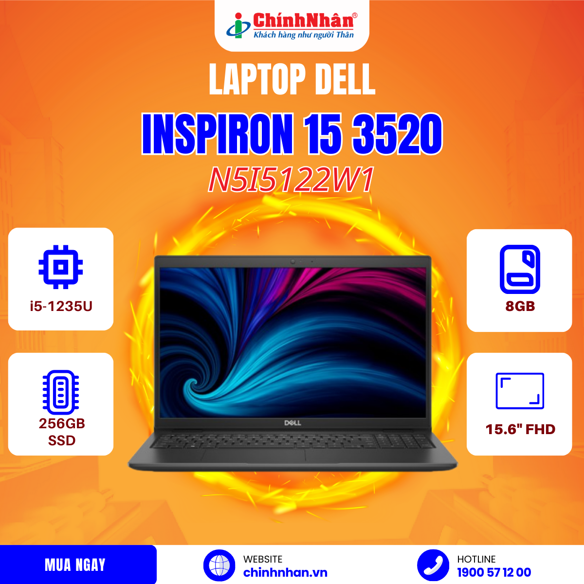 Hình ảnh chi tiết Laptop Dell Inspiron 15 3520 I5-1235U/ 15.6INCH FHD/ 8G/ 256GB SSD/WIN 11/OFFICE HS 2021/N5I5122W1 - Ảnh số 2