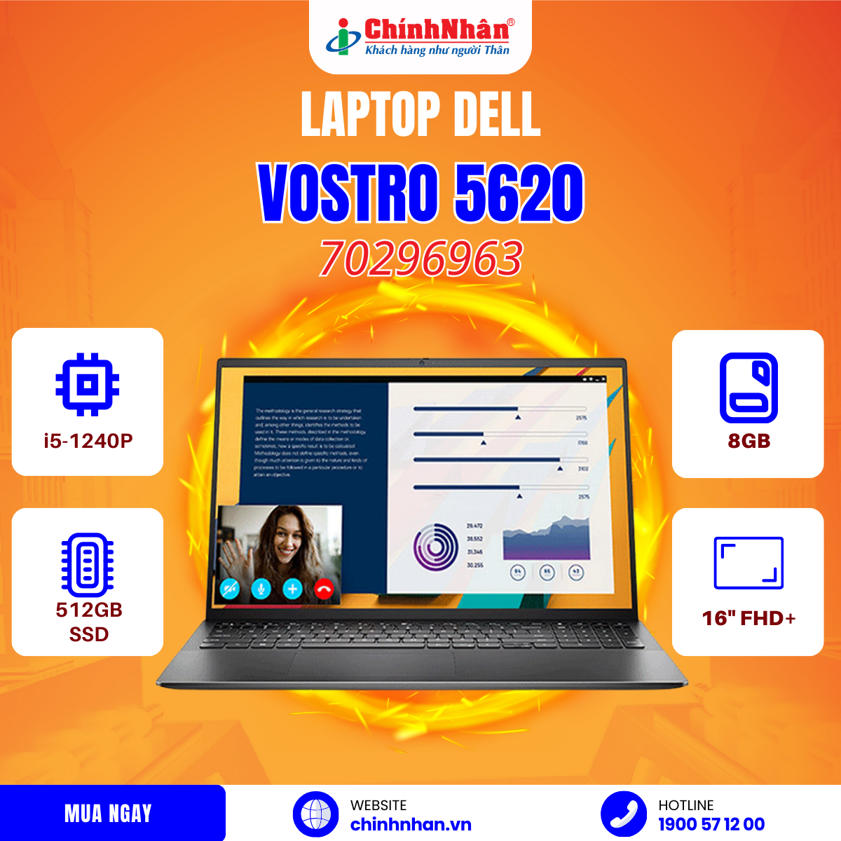 Hình ảnh chi tiết Laptop Dell Vostro 5620 I5-1240P/8GB/ 512GB/ MX570 2GB/ 16INCH/WIN 11/ OFFICE HS21/ 70296963 - Ảnh số 2