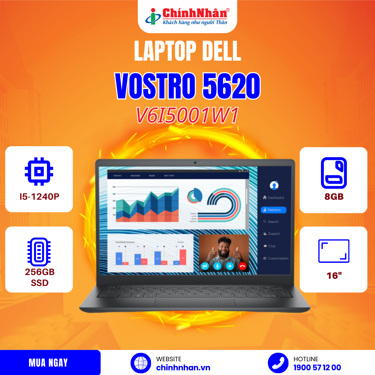 Hình ảnh chi tiết Laptop Dell Vostro 5620/I5-1240P/16Inch/8Gb256Gb/4 Cell/Win11/V6I5001W1 - Ảnh số 6