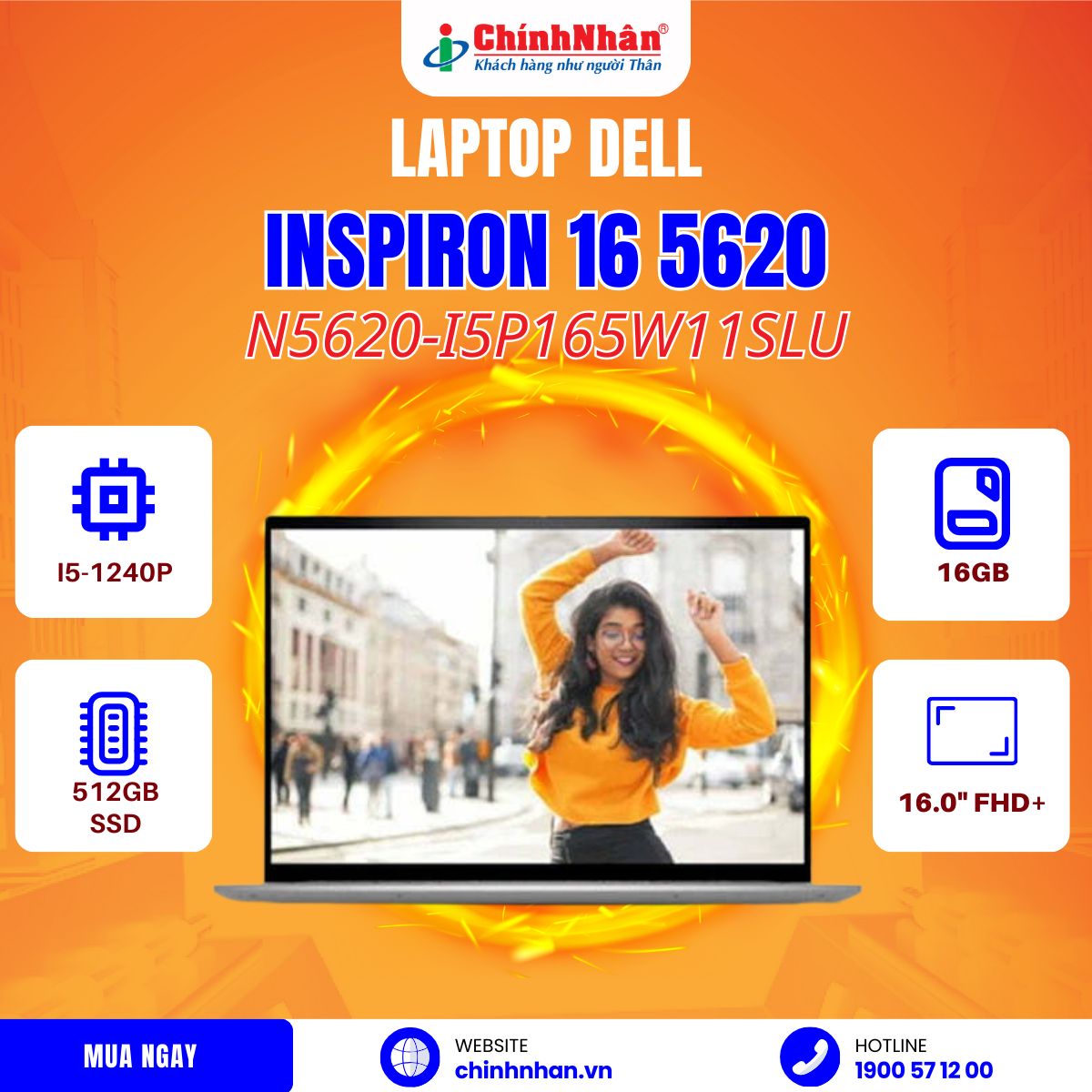 Hình ảnh chi tiết Laptop Dell Inspiron 16 5620 I5-1240P/ 16GB/ 512GB SSD/ 16.0INCH FHD+/ WIN 11/ OFFICE HS 21/ P117F001/N5620- I5P165W11SLU - Ảnh số 2