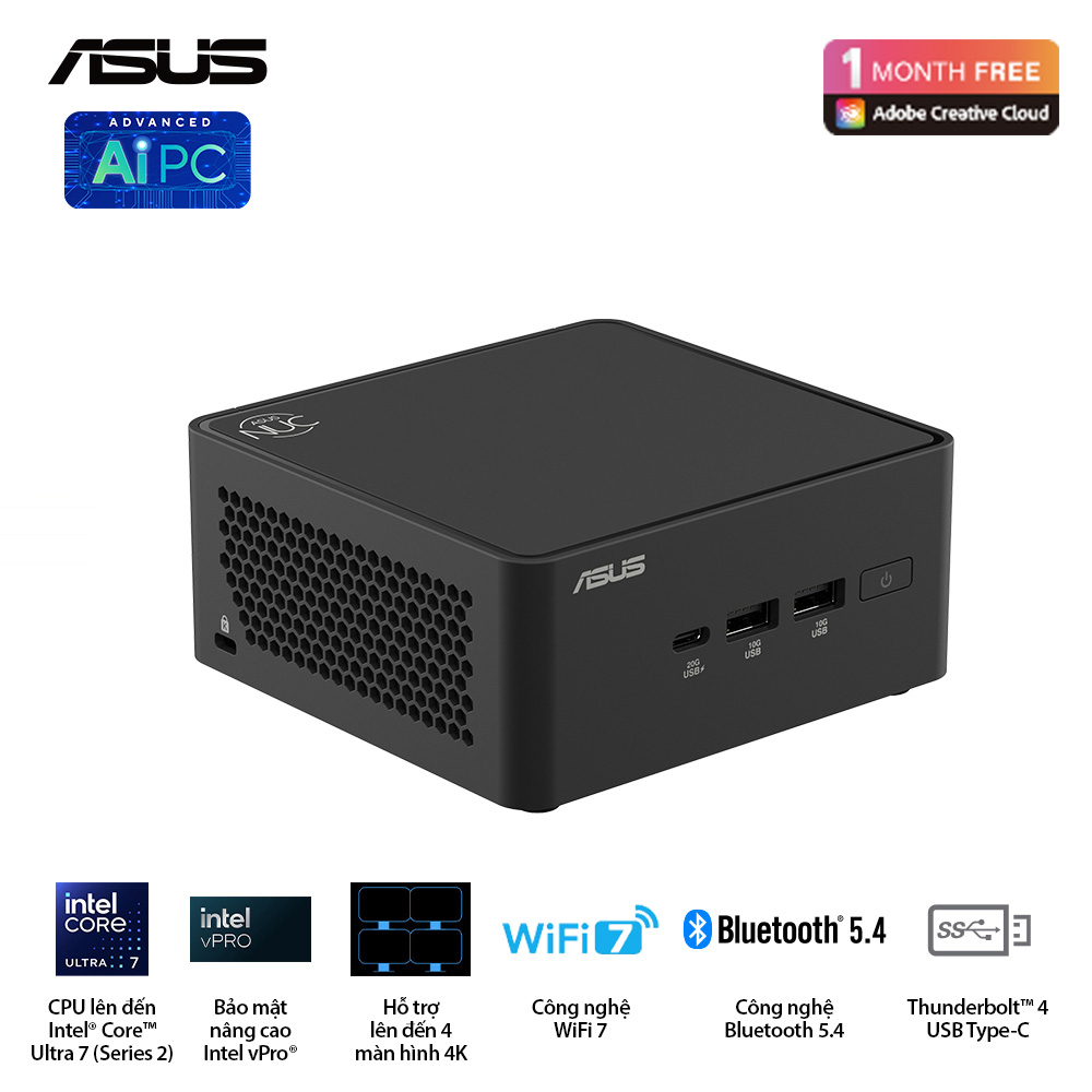 Hình ảnh chi tiết [RNUC15CRHU700000I] MÁY TÍNH ĐỂ BÀN (MPC) ASUS NUC15CRH/U7 255H/2XDDR5-5600/INTEL ARC GPU/2XNVME/2XHDMI/2XTHUNDERBOLT/WIFI7 BE201/RJ45/NOS/VESA/ĐEN - Ảnh số 2