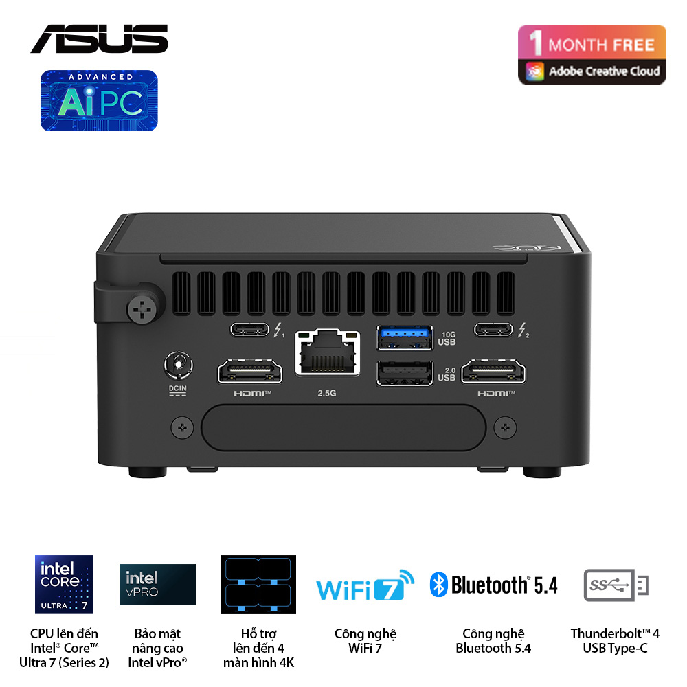 Hình ảnh chi tiết [RNUC15CRHU700000I] MÁY TÍNH ĐỂ BÀN (MPC) ASUS NUC15CRH/U7 255H/2XDDR5-5600/INTEL ARC GPU/2XNVME/2XHDMI/2XTHUNDERBOLT/WIFI7 BE201/RJ45/NOS/VESA/ĐEN - Ảnh số 3