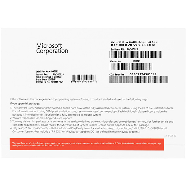 Hình ảnh chi tiết Microsoft Windows Pro 11 64Bit Eng Intl 1pk DSP OEI DVD FQC-10528 - Ảnh số 1