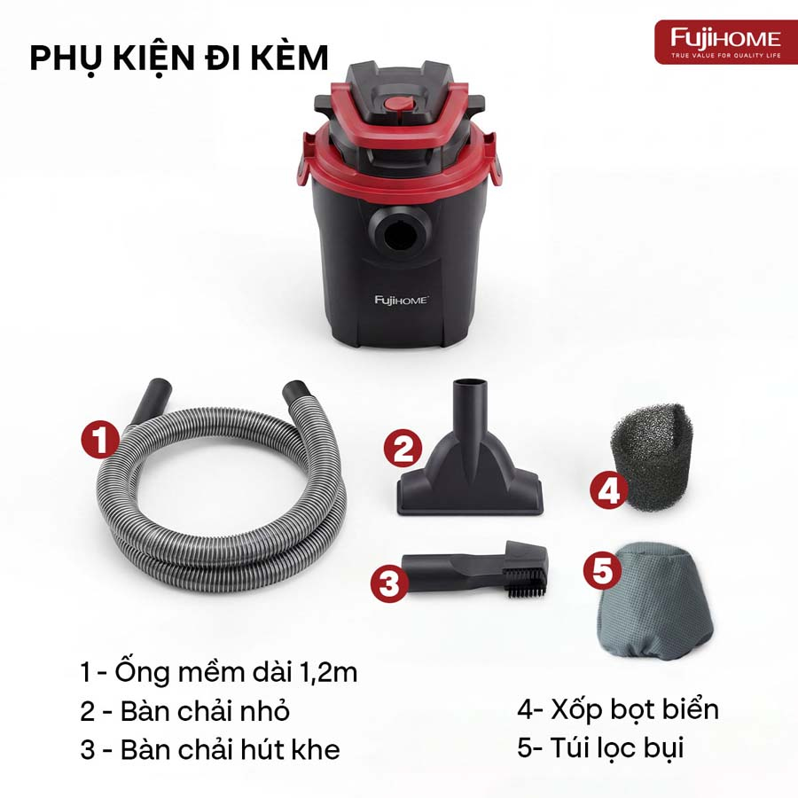 Hình ảnh chi tiết Máy hút bụi khô & ướt nhỏ gọn, mạnh mẽ cho mọi nhu cầu làm sạch Fujihome VC10N - Ảnh số 9