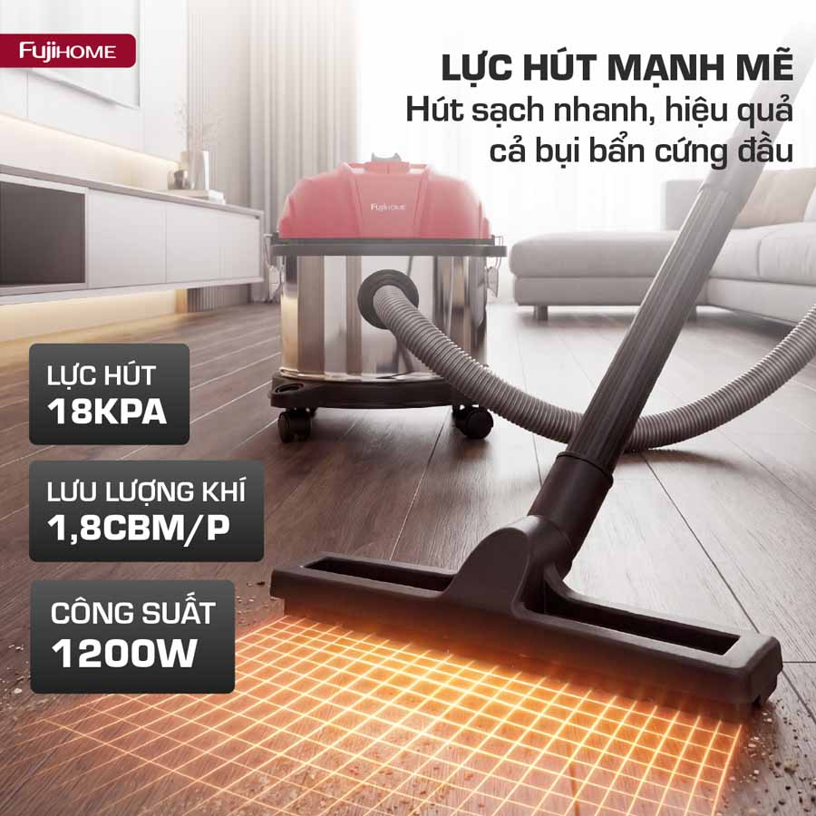 Hình ảnh chi tiết Máy hút bụi khô & ướt nhỏ gọn, mạnh mẽ
 cho mọi nhu cầu làm sạch Fujihome VC15N - Ảnh số 4