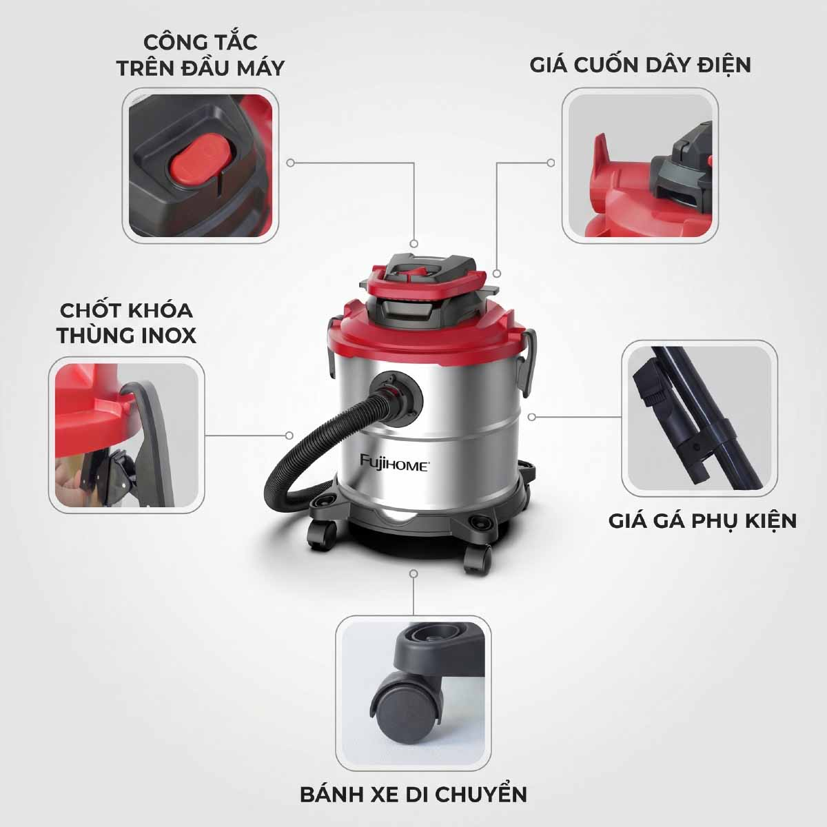 Hình ảnh chi tiết Máy hút bụi khô & ướt dung tích lớn, 
làm sạch mạnh mẽ Fujihome VC20N - Ảnh số 13