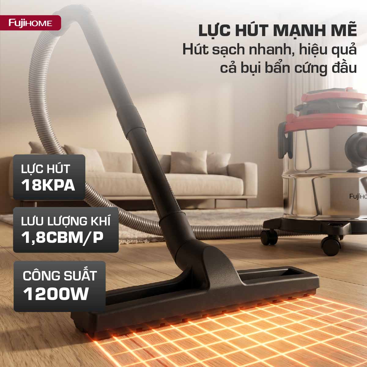 Hình ảnh chi tiết Máy hút bụi khô & ướt dung tích lớn, 
làm sạch mạnh mẽ Fujihome VC20N - Ảnh số 4