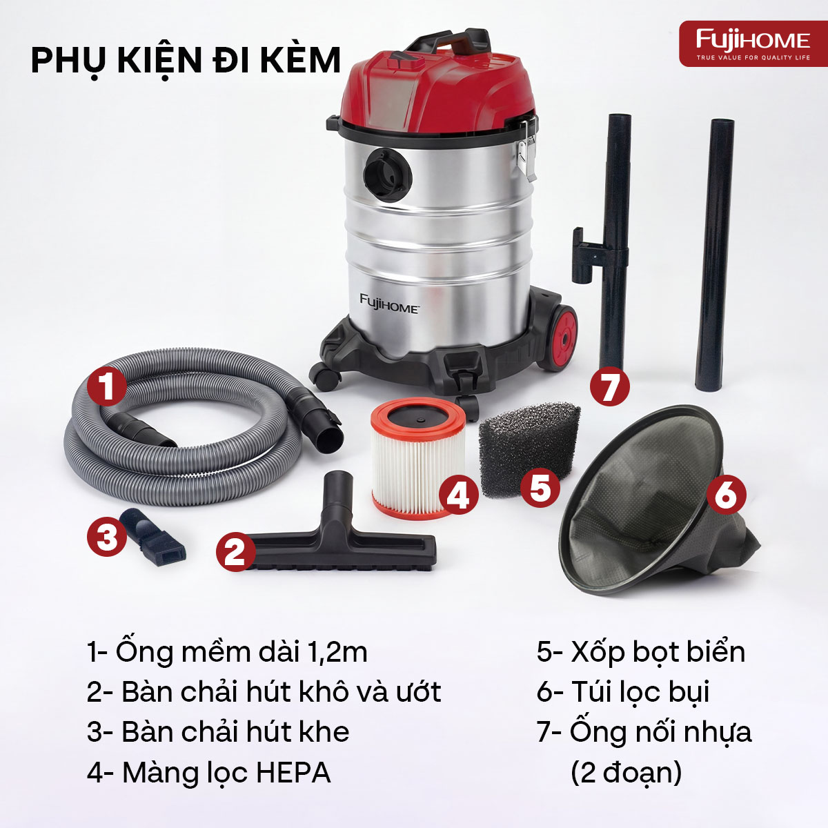 Hình ảnh chi tiết Máy hút bụi khô & ướt dung tích lớn,
 làm sạch mạnh mẽ Fujihome VC30N - Ảnh số 13