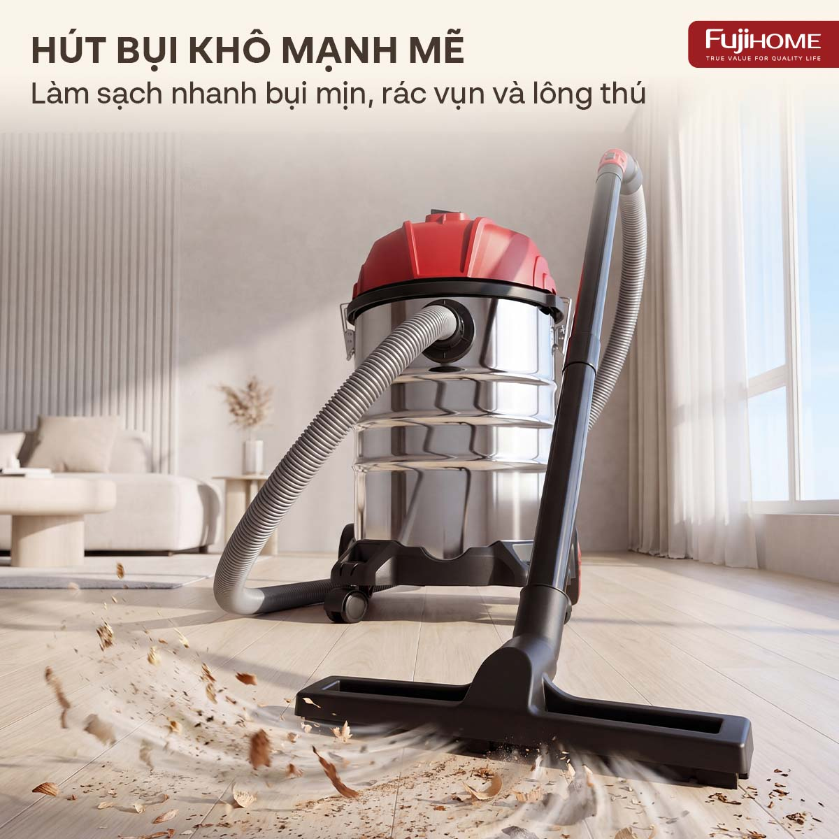 Hình ảnh chi tiết Máy hút bụi khô & ướt dung tích lớn,
 làm sạch mạnh mẽ Fujihome VC30N - Ảnh số 5