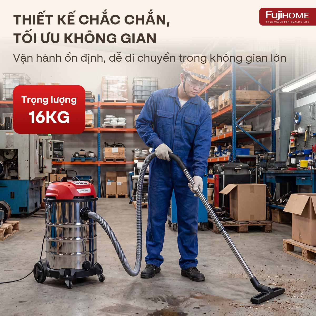 Hình ảnh chi tiết Máy hút bụi công nghiệp khô & ướt công
 suất kép, hiệu suất vượt trội Fujihome VC80 - Ảnh số 4