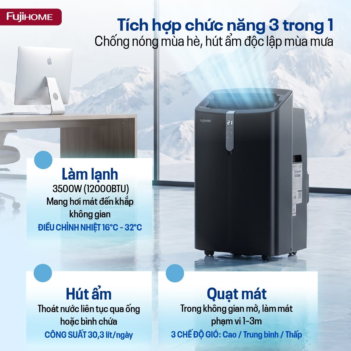 Hình ảnh chi tiết Điều hòa di động Fujihome PAC12PRO INVERTER Linh hoạt, làm lạnh nhanh - Ảnh số 3