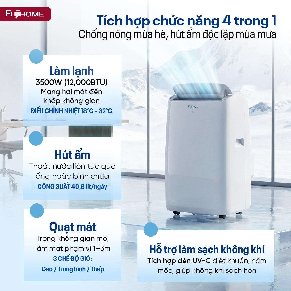 Hình ảnh chi tiết FUJIHOME PAC12N – Điều hòa di động thế hệ mới, thông minh và tiết kiệm điện - Ảnh số 15