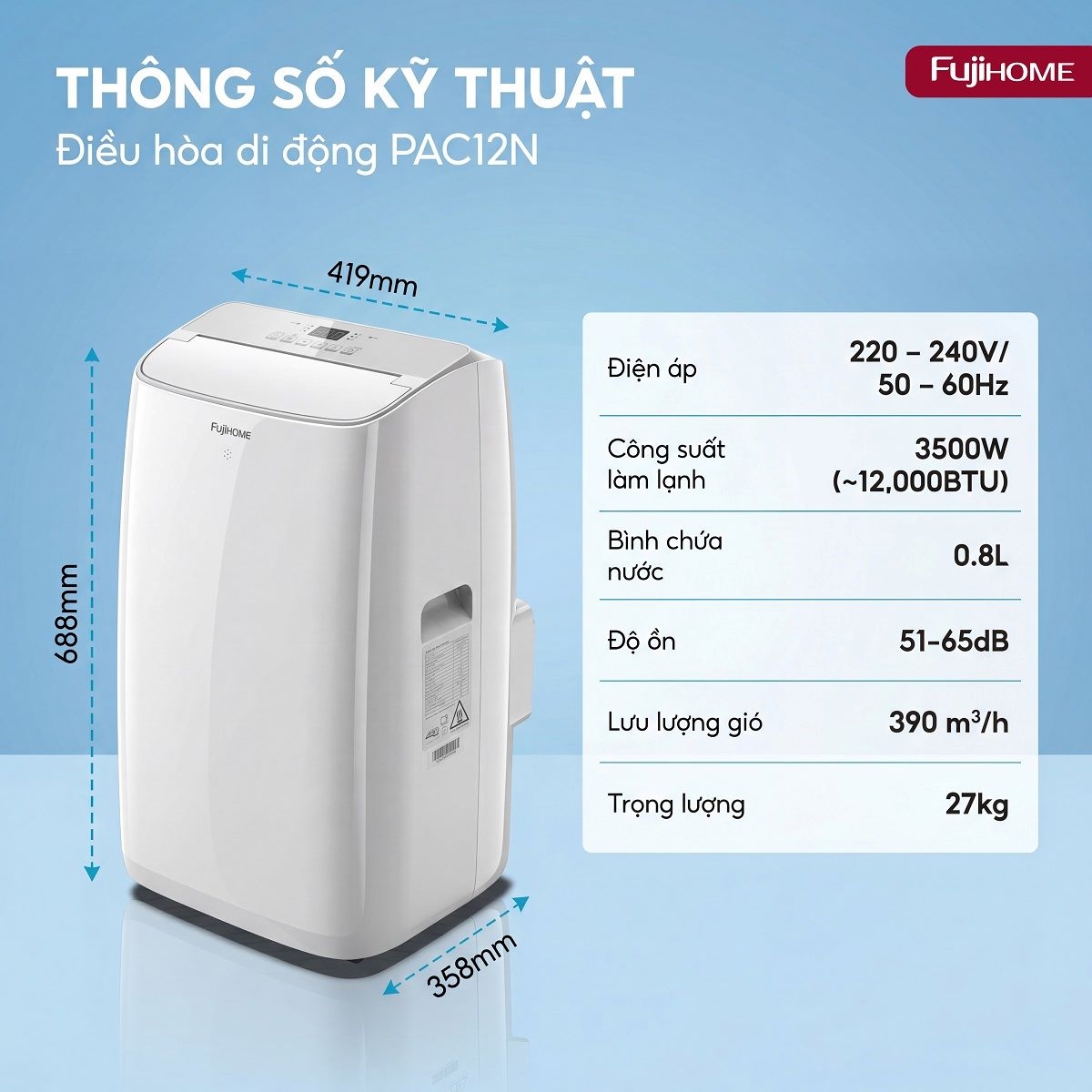 Hình ảnh chi tiết FUJIHOME PAC12N – Điều hòa di động thế hệ mới, thông minh và tiết kiệm điện - Ảnh số 30