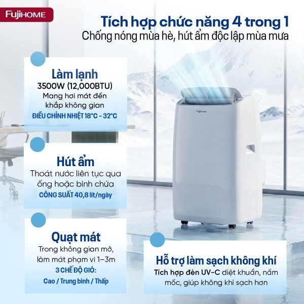 Hình ảnh chi tiết FUJIHOME PAC12N – Điều hòa di động thế hệ mới, thông minh và tiết kiệm điện - Ảnh số 6