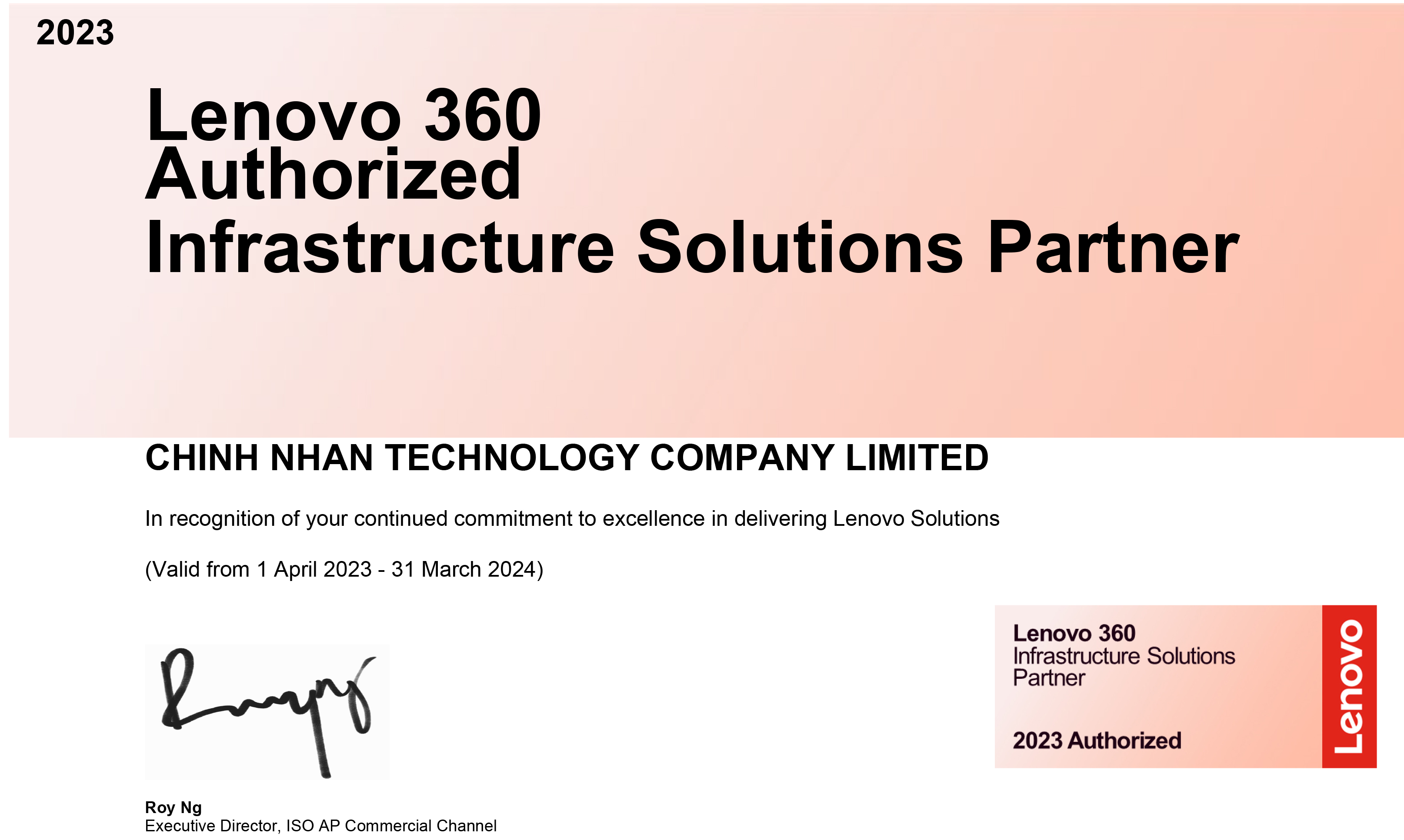 2023 - Lenovo 360 Authorized  Intelligent Devices Partner - Công Nghệ Chính Nhân