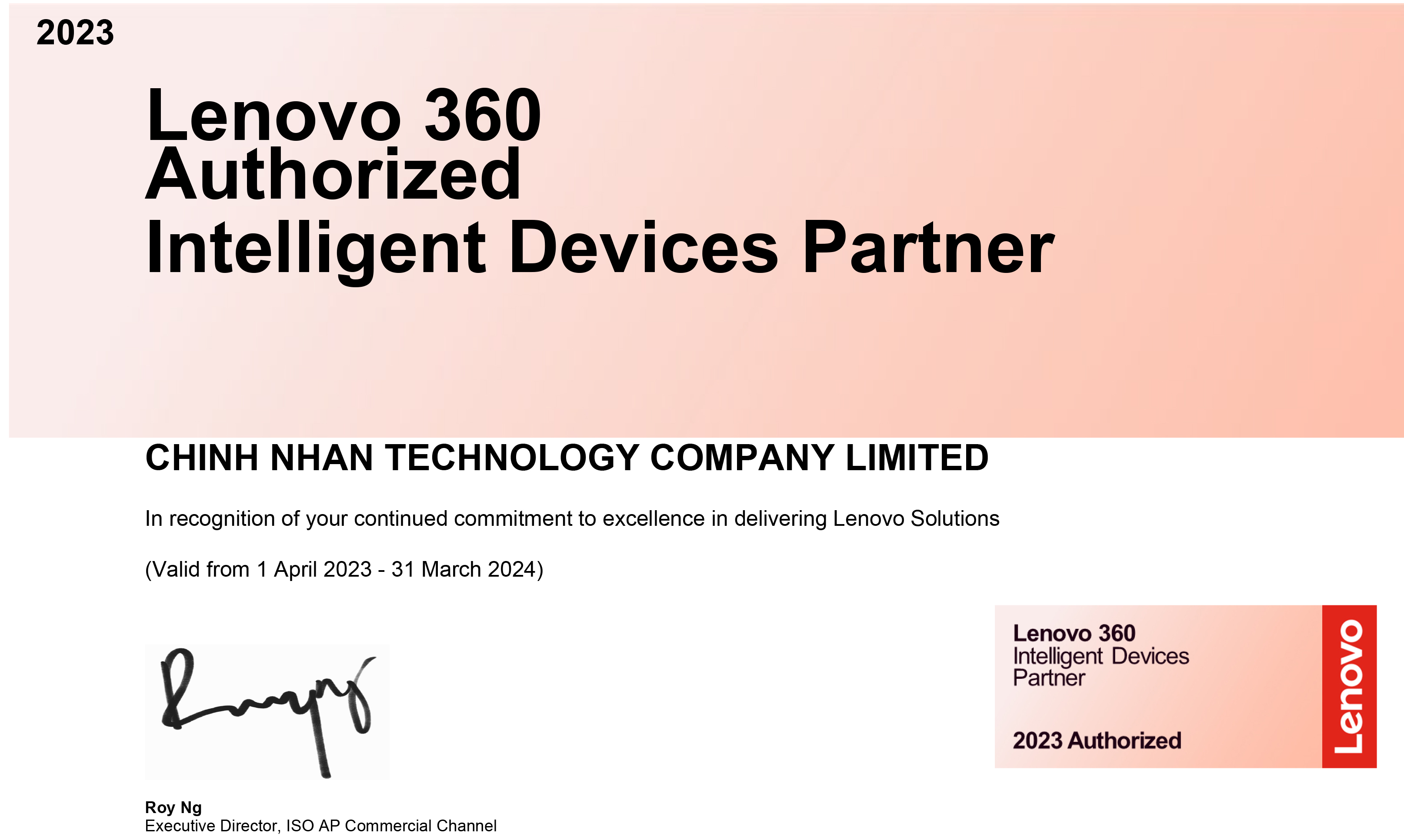 Lenovo 360 Authorized  Intelligent Devices Partner - Công Nghệ Chính Nhân