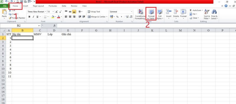 Cách tạo bảng trong Excel