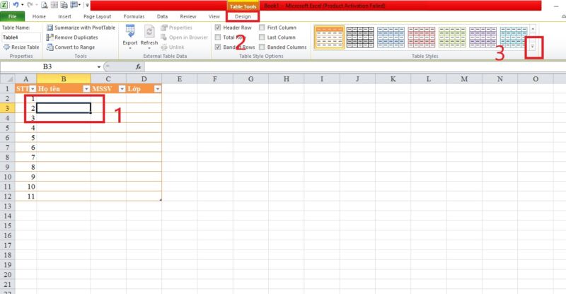 Cách tạo bảng trong Excel