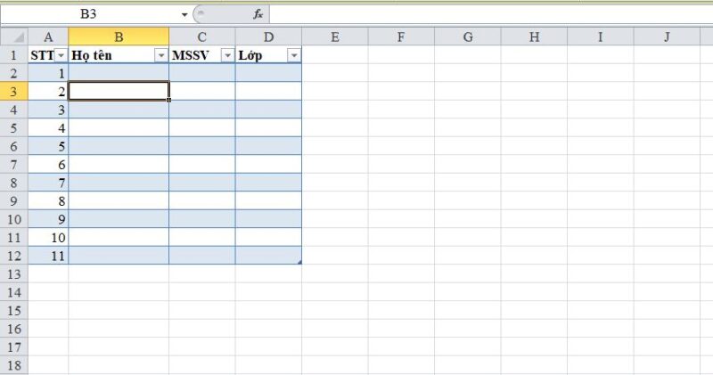 Cách tạo bảng trong Excel