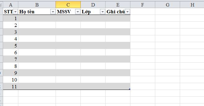 Cách tạo bảng trong Excel