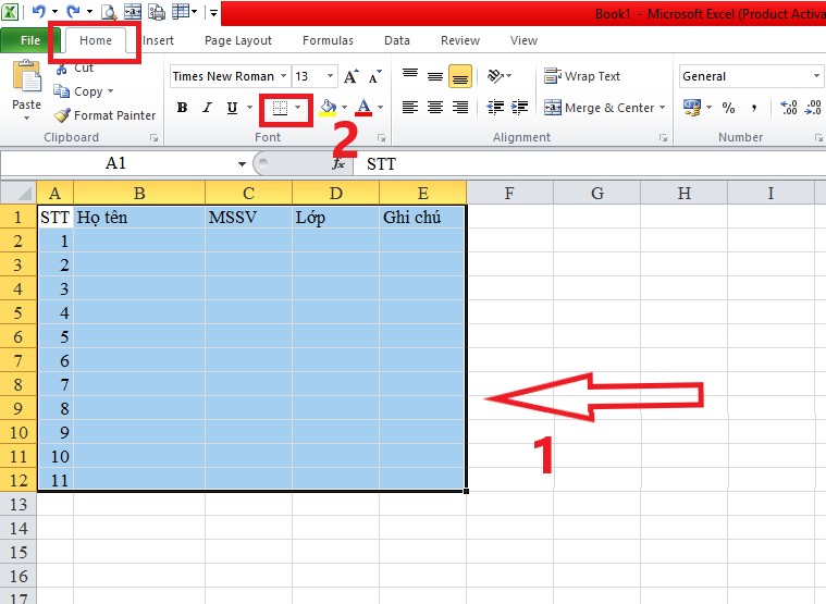 Cách tạo bảng trong Excel