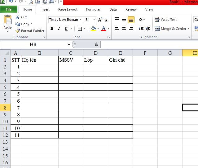 Cách tạo bảng trong Excel