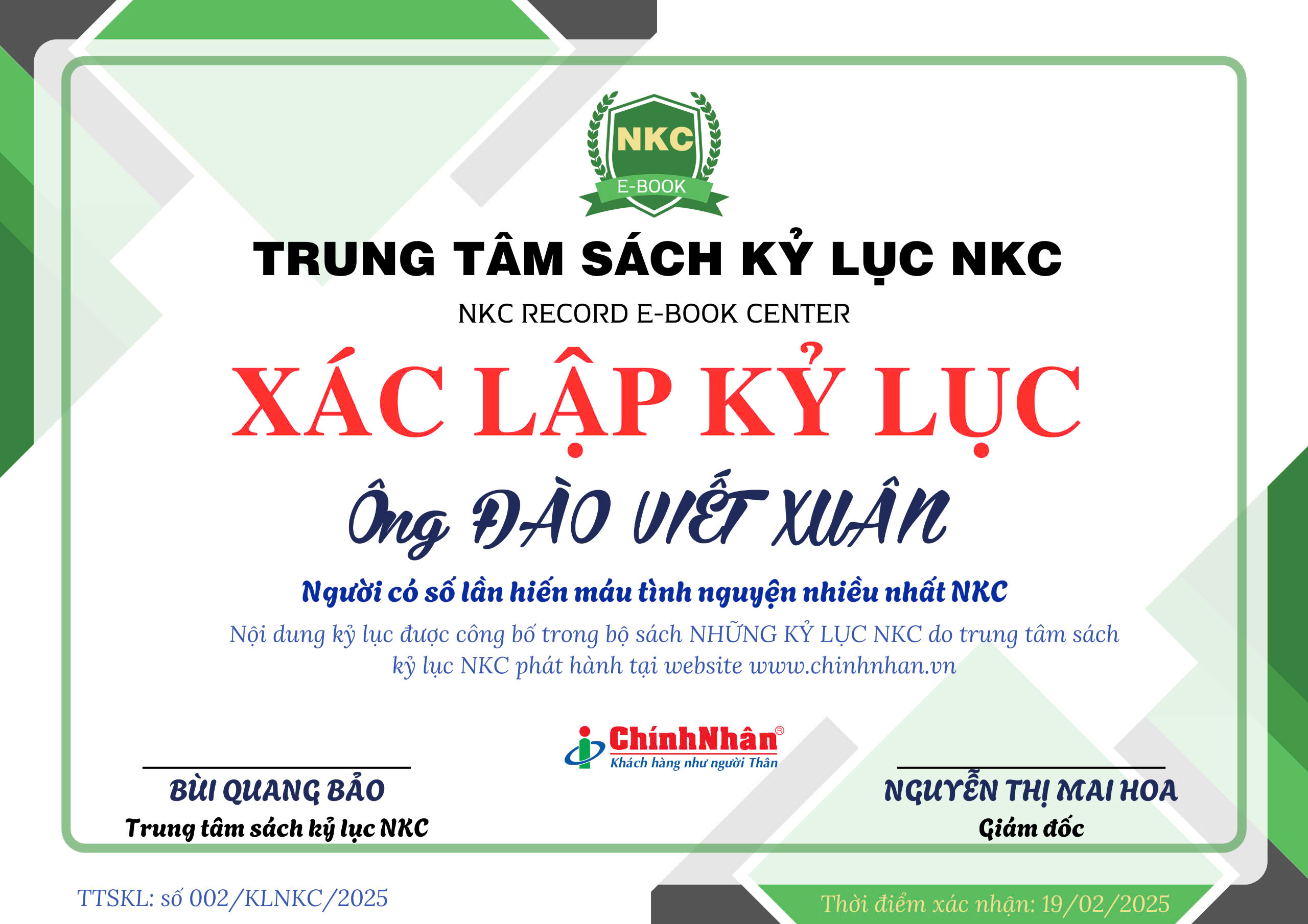 KỶ LỤC GIA HIẾN MÁU CHÍNH NHÂN – ÔNG ĐÀO VIẾT XUÂN