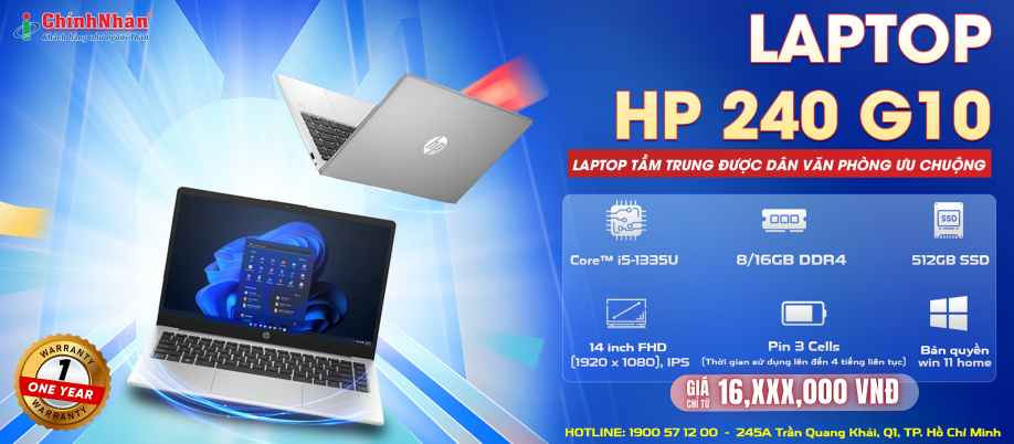 Laptop HP 240 G10 i5-1335U/16G/512GSSD/14.0FHD/ Win 11H/Bạc/9H2E4PT